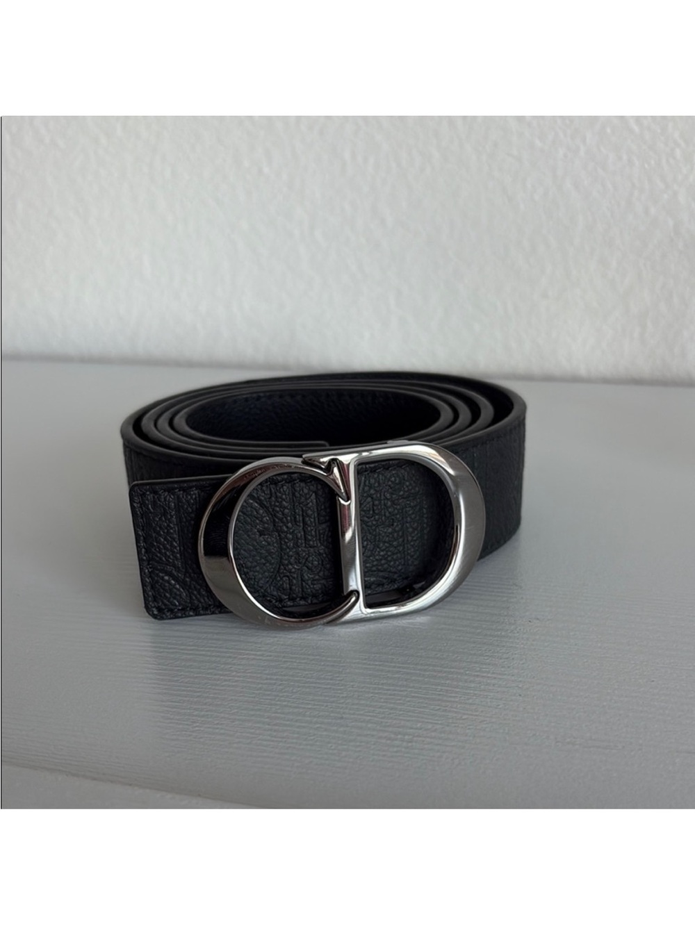 Christian Dior Black Leather Belt with Chrome CD Buckle 36”